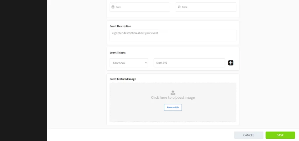 How to upload event links and images