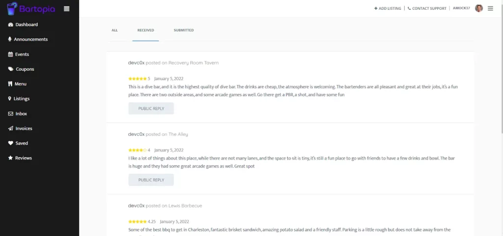 Your listing's received reviews