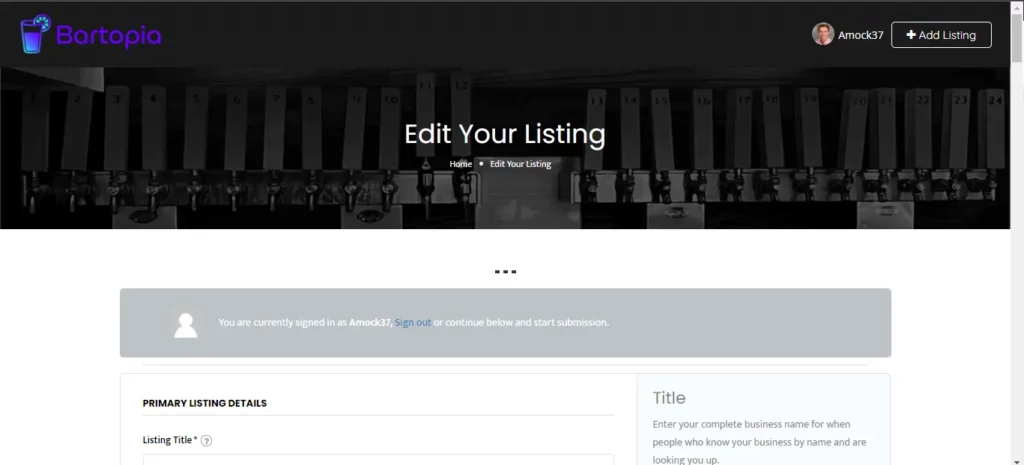 Edit Your Listing page